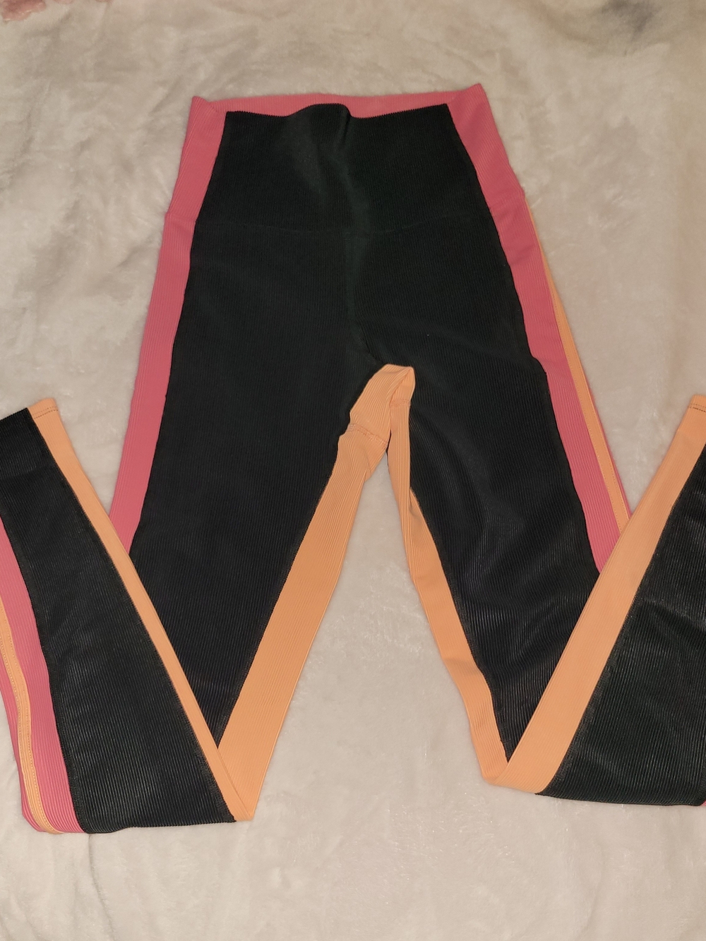 Beach Riot Black Leggings with Pink and Peach Side Panels